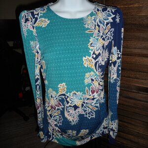NWOT Cupio Paisley Floral print teal knit blouse, Small